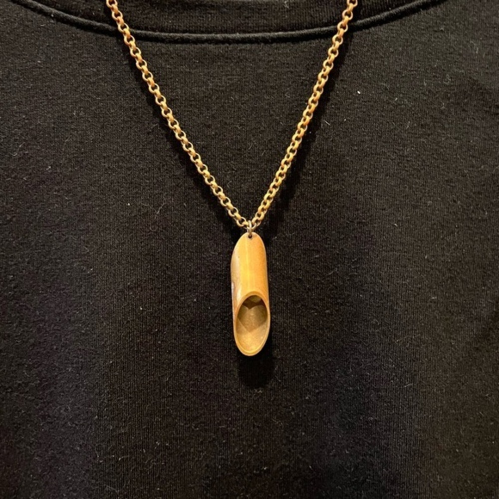 🦌Vintage Modernist Metal Pendant Necklace Gold Tone Minimalist Retro Jewelry